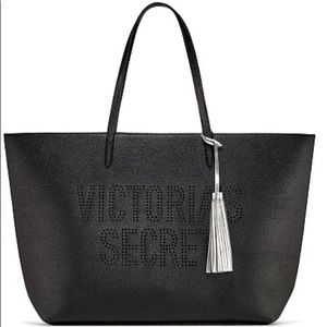 NIB Black studded Lux Victoria Secret with Pom bag